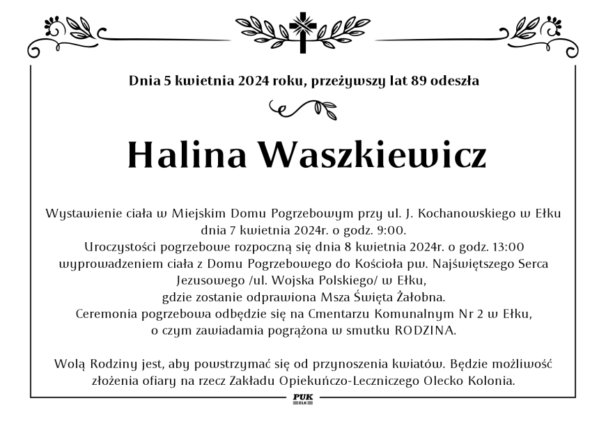 Halina Waszkiewicz - nekrolog